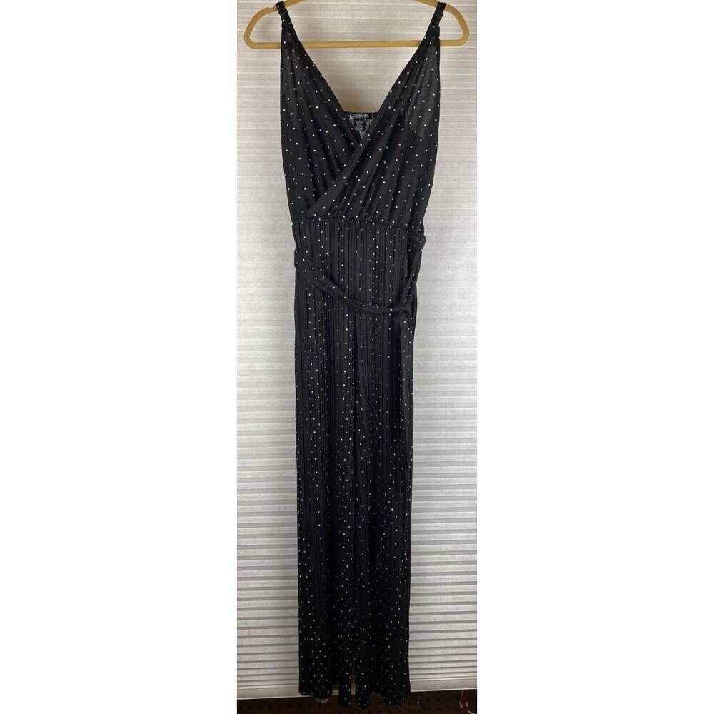 Lemite Women's Sz L Black W/White Polka Dots Sleeveless Jumper Adjustable Straps